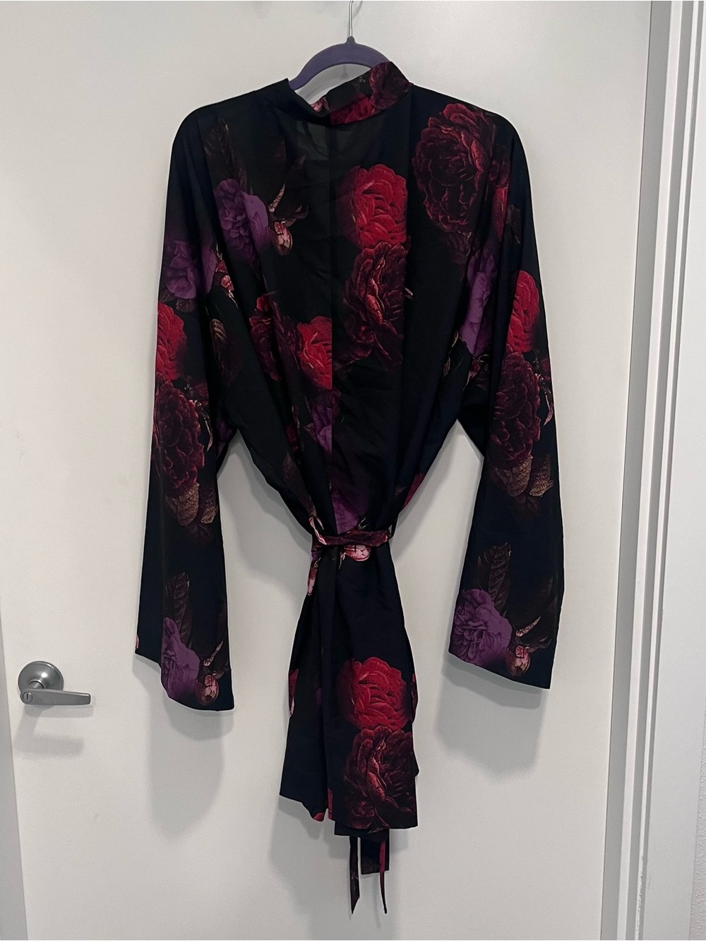 Lane Bryant Cacique Floral Georgette Belted Lightweight Kimono Short Robe 26/28 - Picture 5 of 5